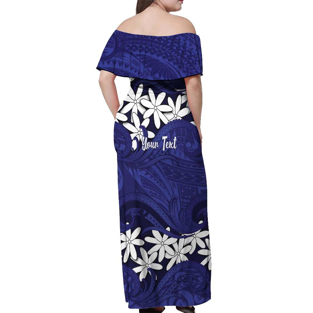 Personalised Cook Islands Pukapuka Off Shoulder Maxi Dress Tiare Maori Polynesian Waves Tattoo LT14 - Polynesian Pride
