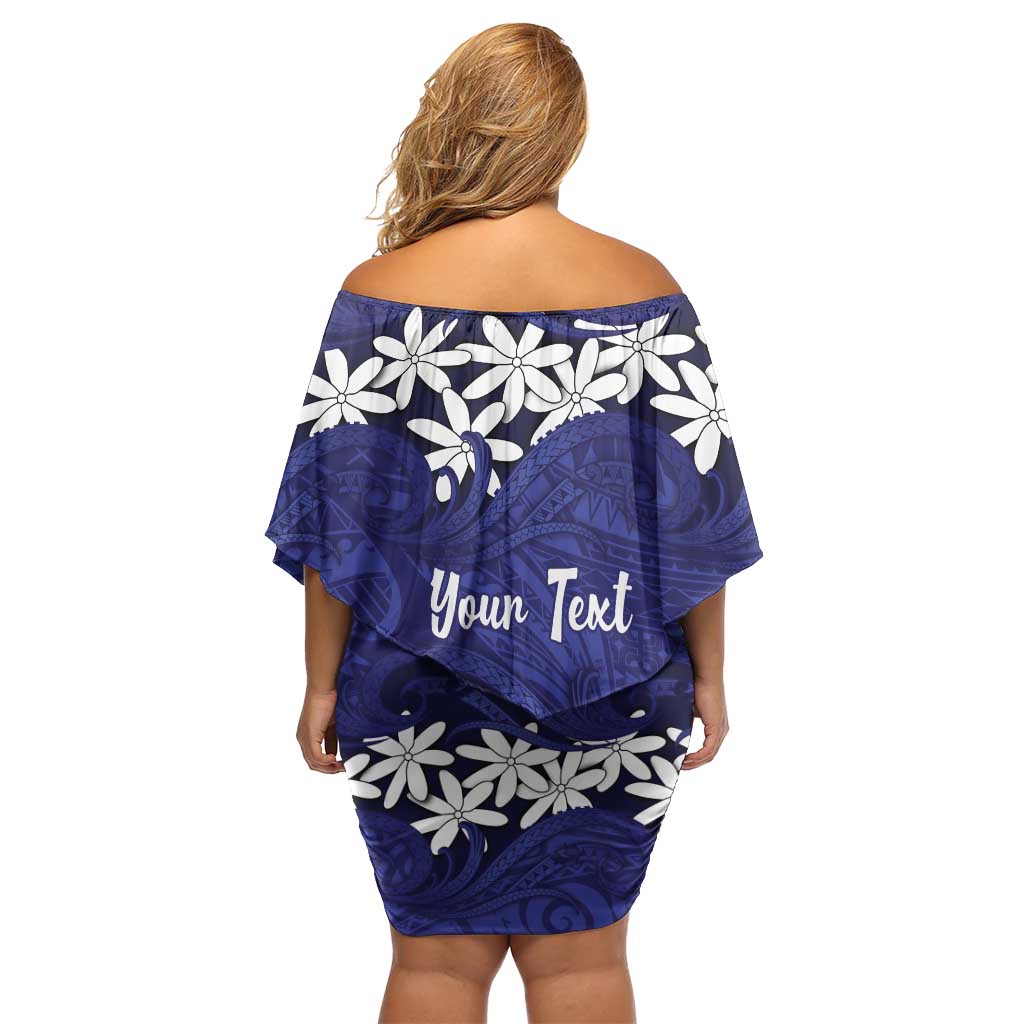 Personalised Cook Islands Pukapuka Off Shoulder Short Dress Tiare Maori Polynesian Waves Tattoo LT14 - Polynesian Pride