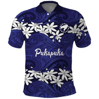 Personalised Cook Islands Pukapuka Polo Shirt Tiare Maori Polynesian Waves Tattoo LT14 Blue - Polynesian Pride