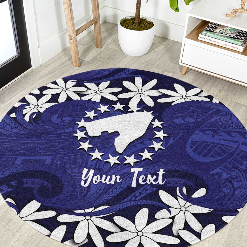 Personalised Cook Islands Pukapuka Round Carpet Tiare Maori Polynesian Waves Tattoo LT14 Blue - Polynesian Pride