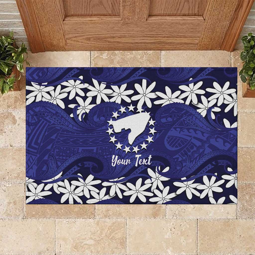 Personalised Cook Islands Pukapuka Rubber Doormat Tiare Maori Polynesian Waves Tattoo LT14 Blue - Polynesian Pride