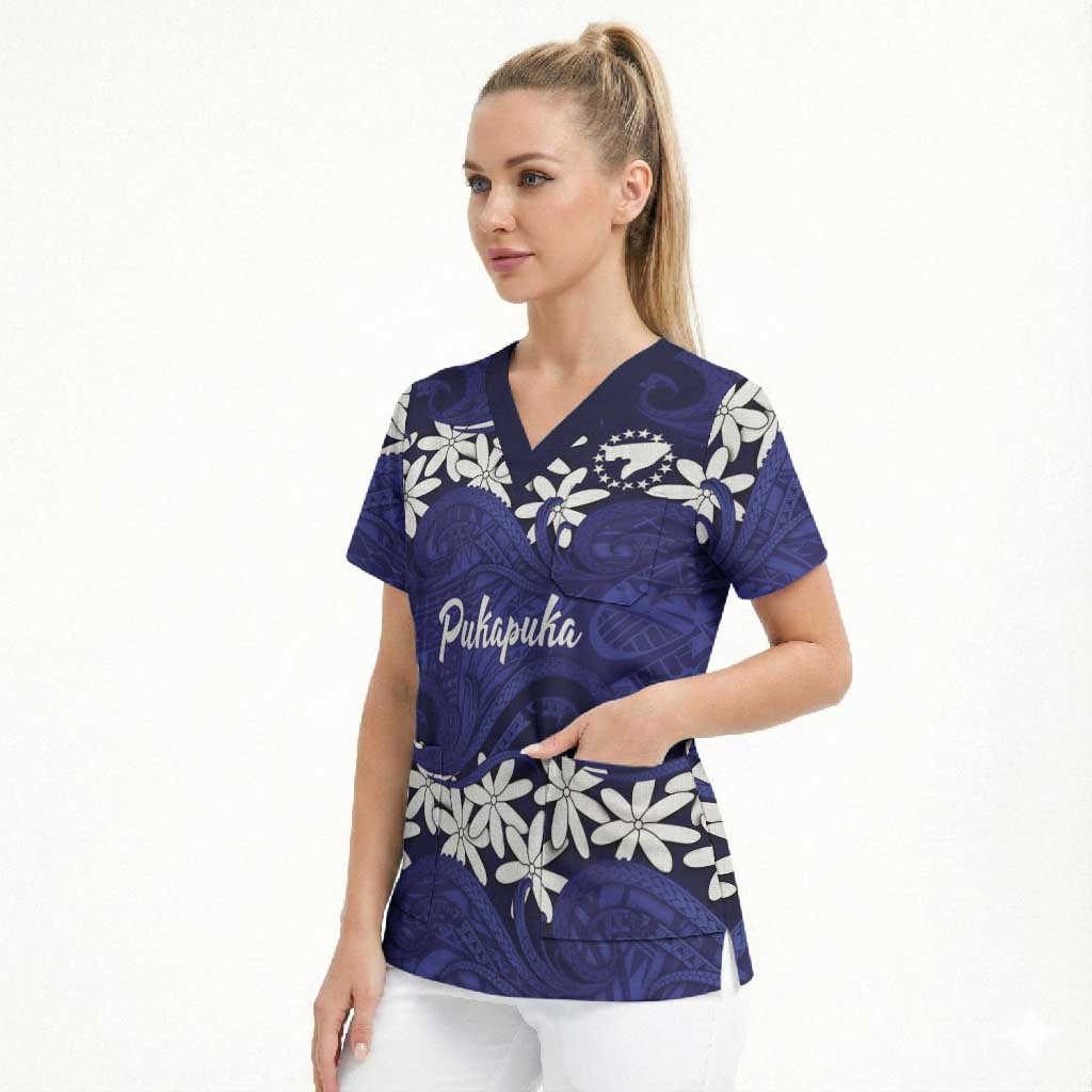 Personalised Cook Islands Pukapuka Scrub Top Tiare Maori Polynesian Waves Tattoo LT14 - Polynesian Pride