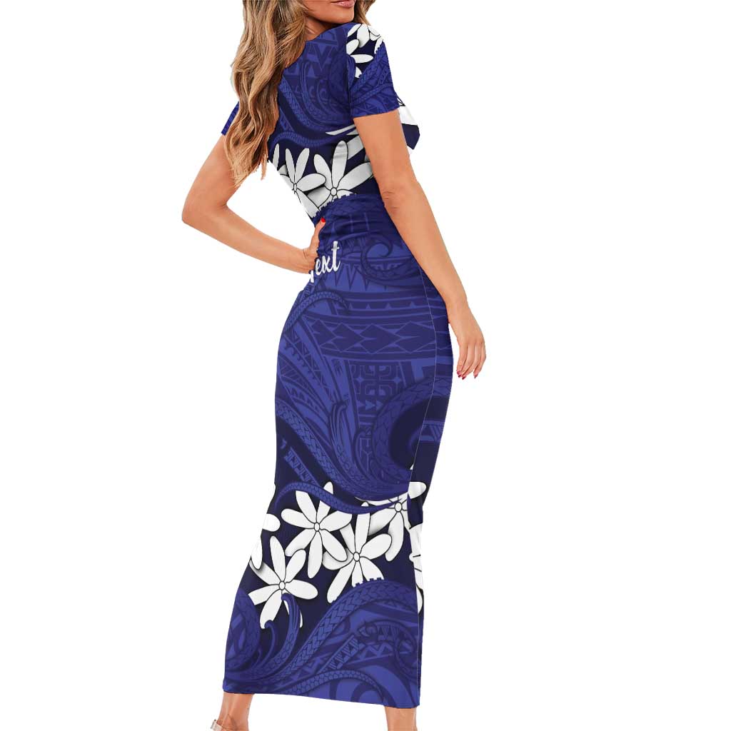 Personalised Cook Islands Pukapuka Short Sleeve Bodycon Dress Tiare Maori Polynesian Waves Tattoo LT14 - Polynesian Pride