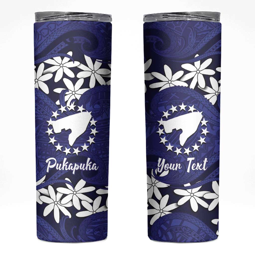 Personalised Cook Islands Pukapuka Skinny Tumbler Tiare Maori Polynesian Waves Tattoo LT14 Blue - Polynesian Pride