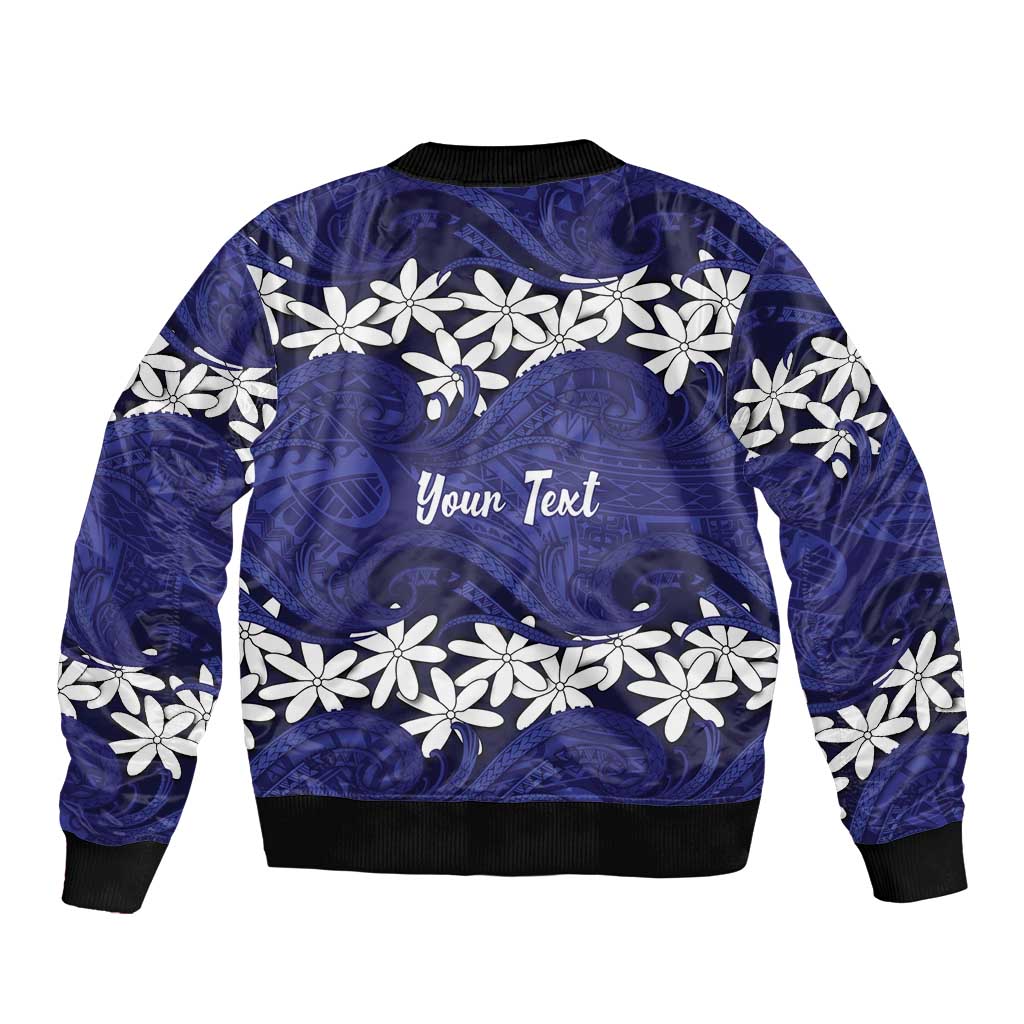 Personalised Cook Islands Pukapuka Sleeve Zip Bomber Jacket Tiare Maori Polynesian Waves Tattoo LT14 - Polynesian Pride