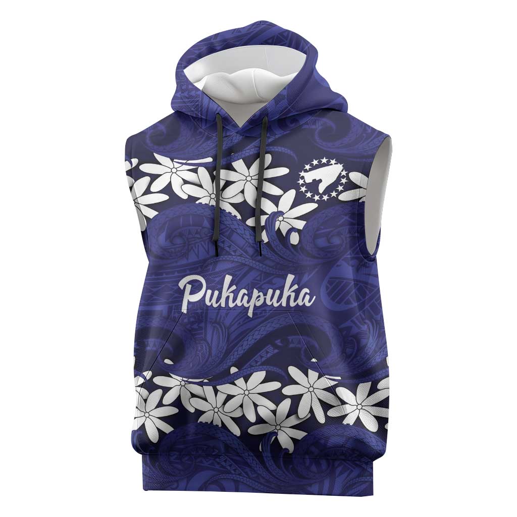 Personalised Cook Islands Pukapuka Sleeveless Hoodie Tiare Maori Polynesian Waves Tattoo LT14 Blue - Polynesian Pride