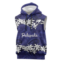 Personalised Cook Islands Pukapuka Sleeveless Hoodie Tiare Maori Polynesian Waves Tattoo LT14 Blue - Polynesian Pride