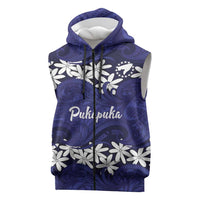 Personalised Cook Islands Pukapuka Sleeveless Zip Hoodie Tiare Maori Polynesian Waves Tattoo LT14 Blue - Polynesian Pride