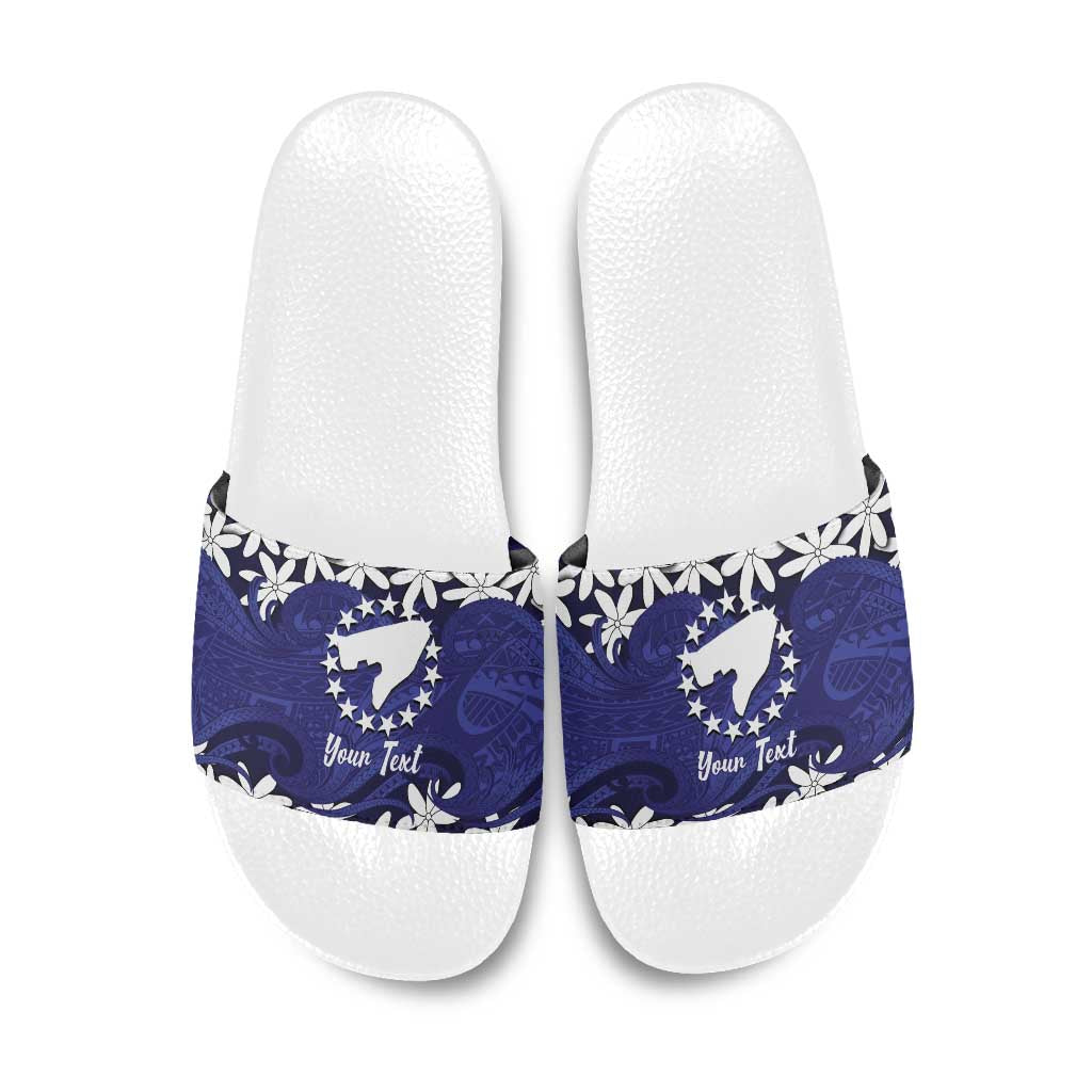 Personalised Cook Islands Pukapuka Slide Sandals Tiare Maori Polynesian Waves Tattoo LT14 Blue - Polynesian Pride
