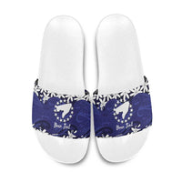 Personalised Cook Islands Pukapuka Slide Sandals Tiare Maori Polynesian Waves Tattoo LT14 Blue - Polynesian Pride