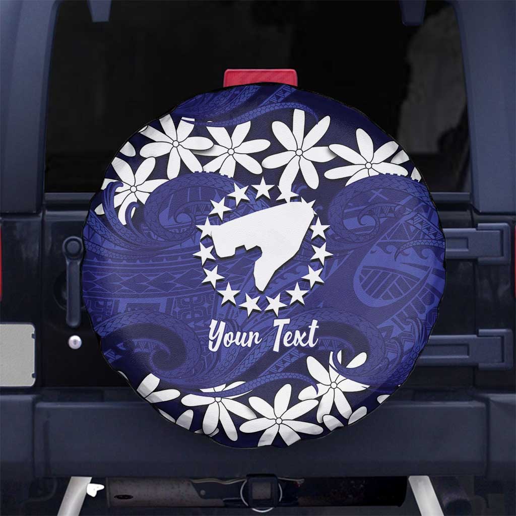 Personalised Cook Islands Pukapuka Spare Tire Cover Tiare Maori Polynesian Waves Tattoo LT14 No hole Blue - Polynesian Pride
