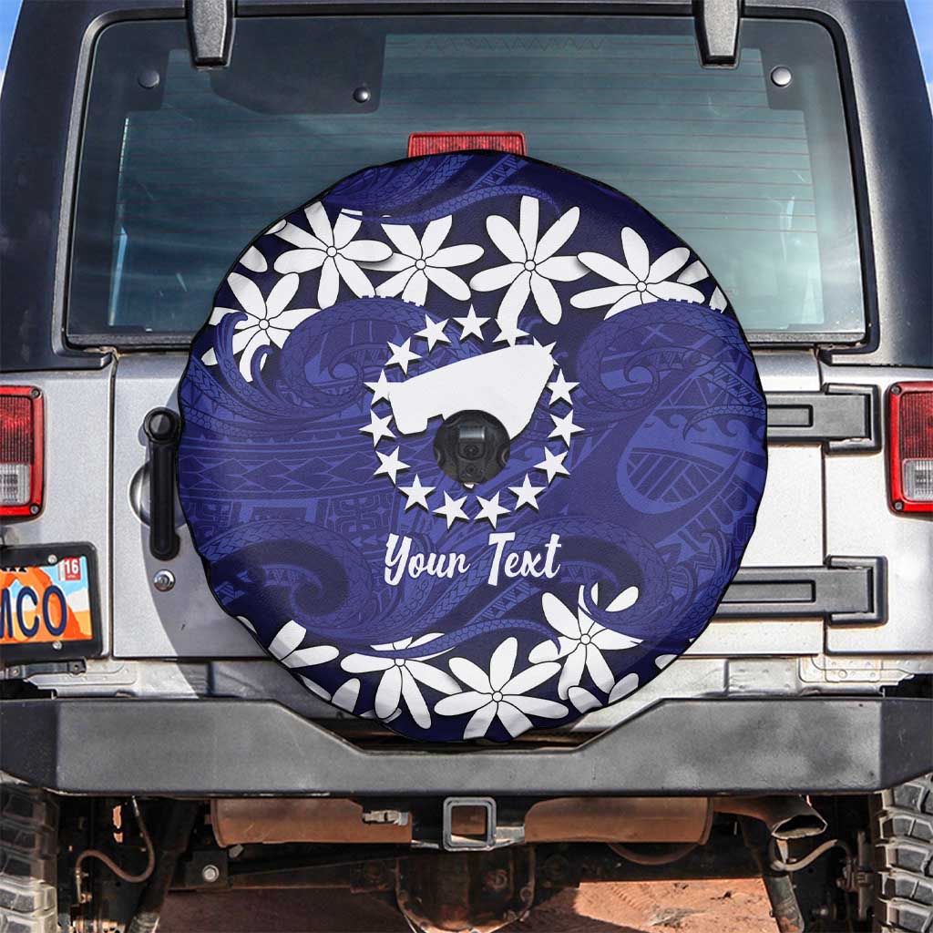Personalised Cook Islands Pukapuka Spare Tire Cover Tiare Maori Polynesian Waves Tattoo LT14 Blue - Polynesian Pride