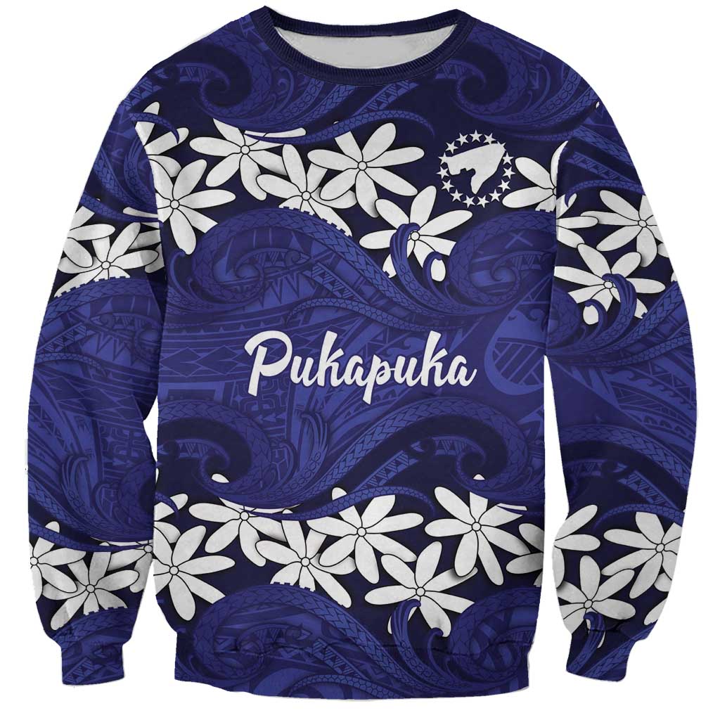 Personalised Cook Islands Pukapuka Sweatshirt Tiare Maori Polynesian Waves Tattoo