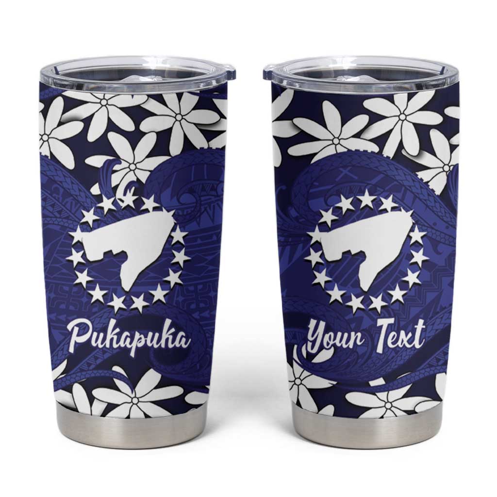 Personalised Cook Islands Pukapuka Tumbler Cup Tiare Maori Polynesian Waves Tattoo LT14 Blue - Polynesian Pride