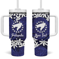 Personalised Cook Islands Pukapuka Tumbler With Handle Tiare Maori Polynesian Waves Tattoo LT14 One Size: 40 oz Blue - Polynesian Pride