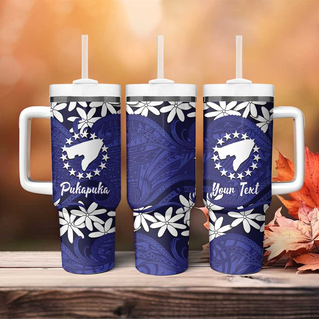Personalised Cook Islands Pukapuka Tumbler With Handle Tiare Maori Polynesian Waves Tattoo LT14 - Polynesian Pride