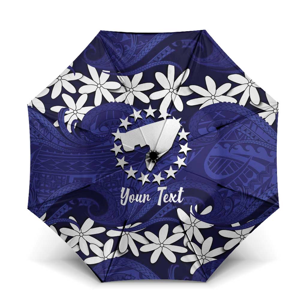 Personalised Cook Islands Pukapuka Umbrella Tiare Maori Polynesian Waves Tattoo LT14 One Size Folded 11.42 inch Opened Diameter 37.4 inch Blue - Polynesian Pride