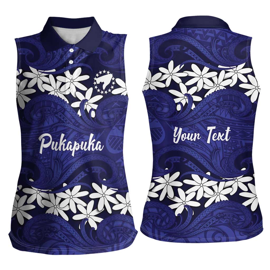 Personalised Cook Islands Pukapuka Women Sleeveless Polo Shirt Tiare Maori Polynesian Waves Tattoo