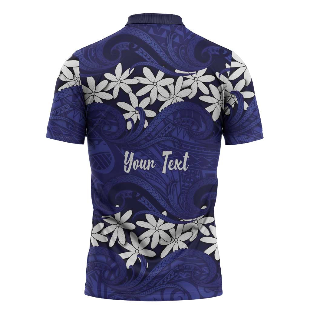 Personalised Cook Islands Pukapuka Zipper Polo Shirt Tiare Maori Polynesian Waves Tattoo LT14 - Polynesian Pride