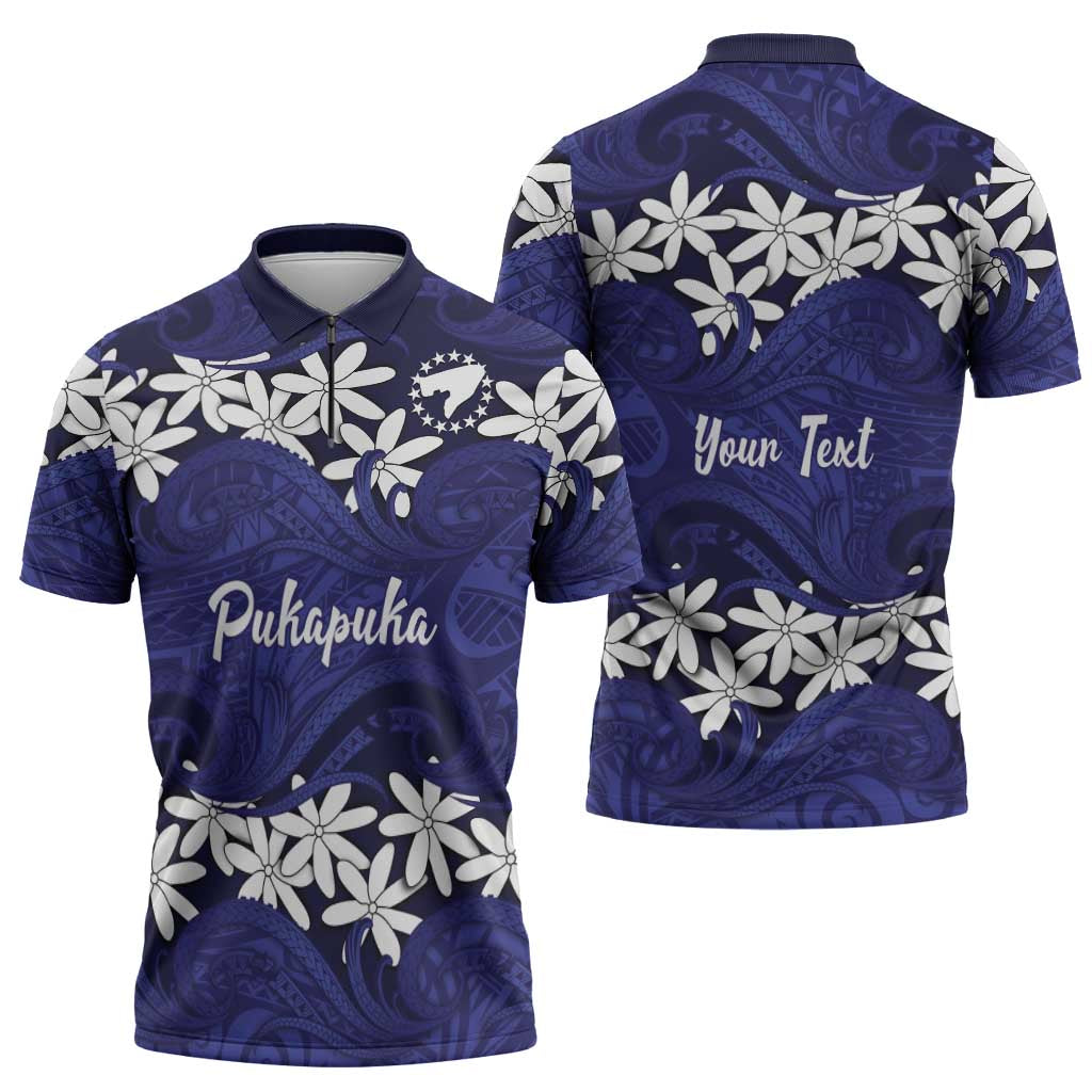 Personalised Cook Islands Pukapuka Zipper Polo Shirt Tiare Maori Polynesian Waves Tattoo LT14 - Polynesian Pride