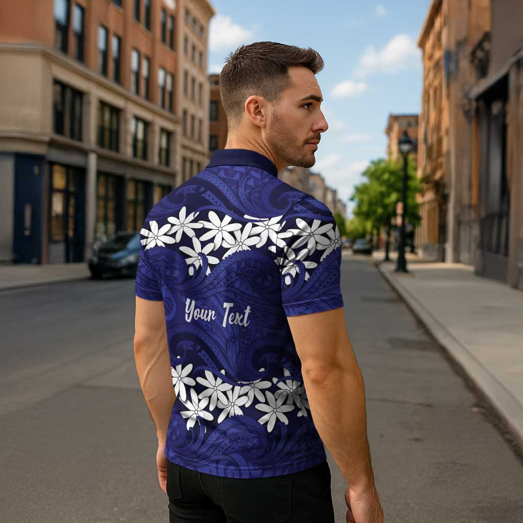 Personalised Cook Islands Pukapuka Zipper Polo Shirt Tiare Maori Polynesian Waves Tattoo LT14 - Polynesian Pride