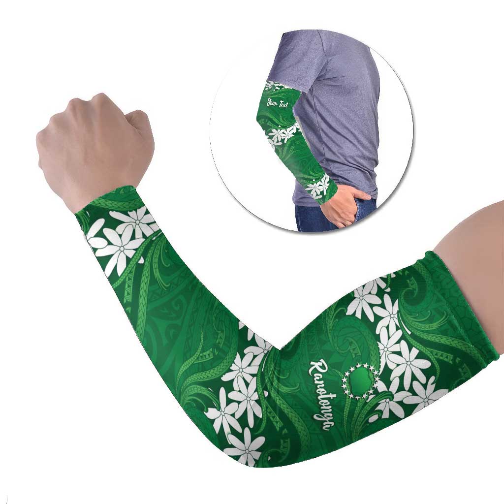 Personalised Cook Islands Rarotonga Arm Sleeves Tiare Maori Polynesian Waves Tattoo LT14 Set of 2 Green - Polynesian Pride