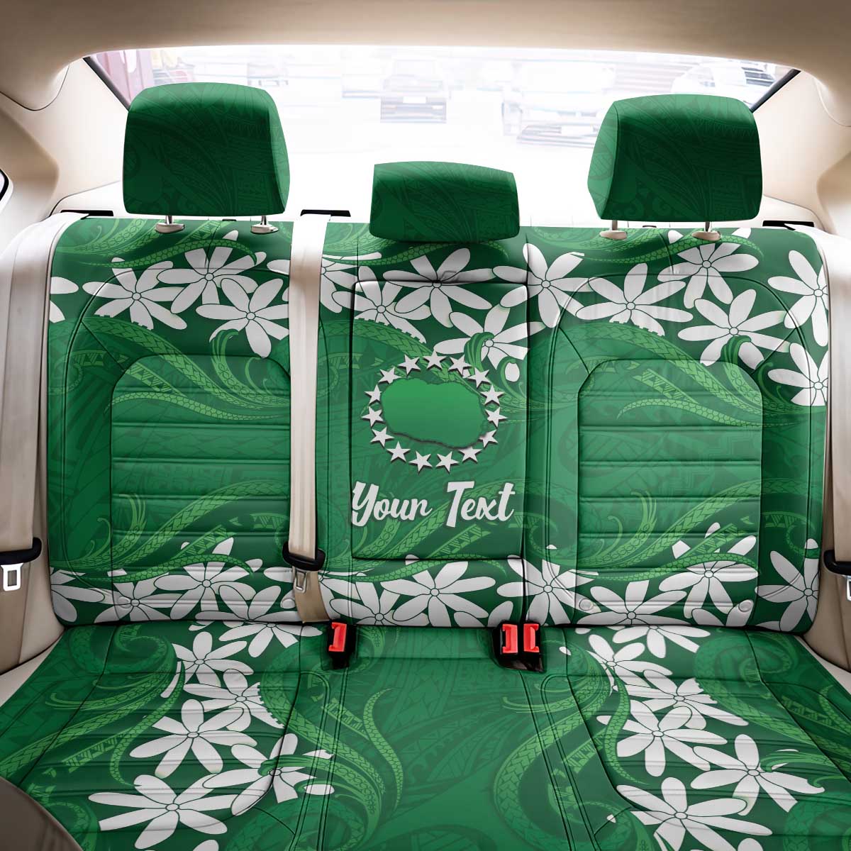 Personalised Cook Islands Rarotonga Back Car Seat Cover Tiare Maori Polynesian Waves Tattoo LT14 - Polynesian Pride