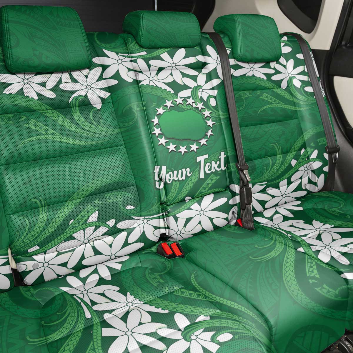 Personalised Cook Islands Rarotonga Back Car Seat Cover Tiare Maori Polynesian Waves Tattoo LT14 - Polynesian Pride