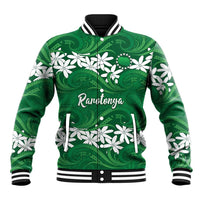 Personalised Cook Islands Rarotonga Baseball Jacket Tiare Maori Polynesian Waves Tattoo LT14 Unisex Green - Polynesian Pride