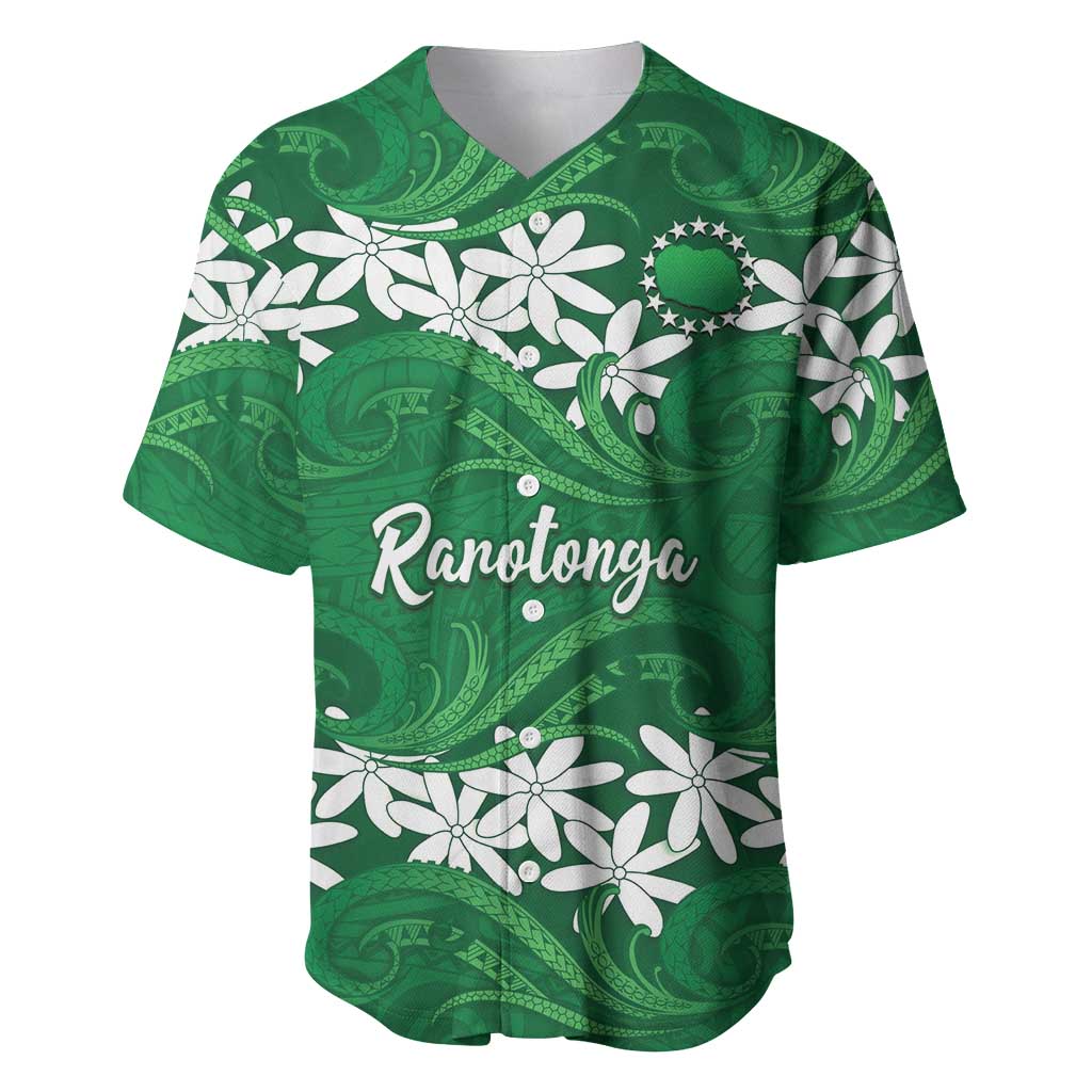 Personalised Cook Islands Rarotonga Baseball Jersey Tiare Maori Polynesian Waves Tattoo