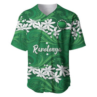 Personalised Cook Islands Rarotonga Baseball Jersey Tiare Maori Polynesian Waves Tattoo