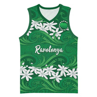 Personalised Cook Islands Rarotonga Basketball Jersey Tiare Maori Polynesian Waves Tattoo LT14 Unisex Green - Polynesian Pride