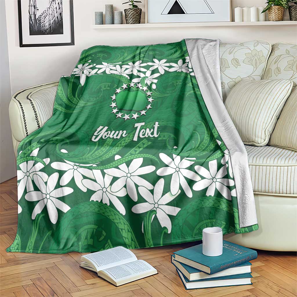 Personalised Cook Islands Rarotonga Blanket Tiare Maori Polynesian Waves Tattoo LT14 Green - Polynesian Pride