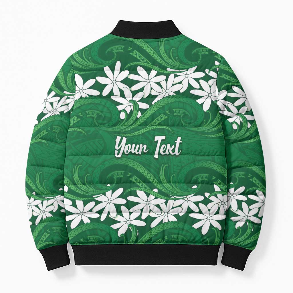 Personalised Cook Islands Rarotonga Bomber Puffer Jacket Tiare Maori Polynesian Waves Tattoo LT14 - Polynesian Pride