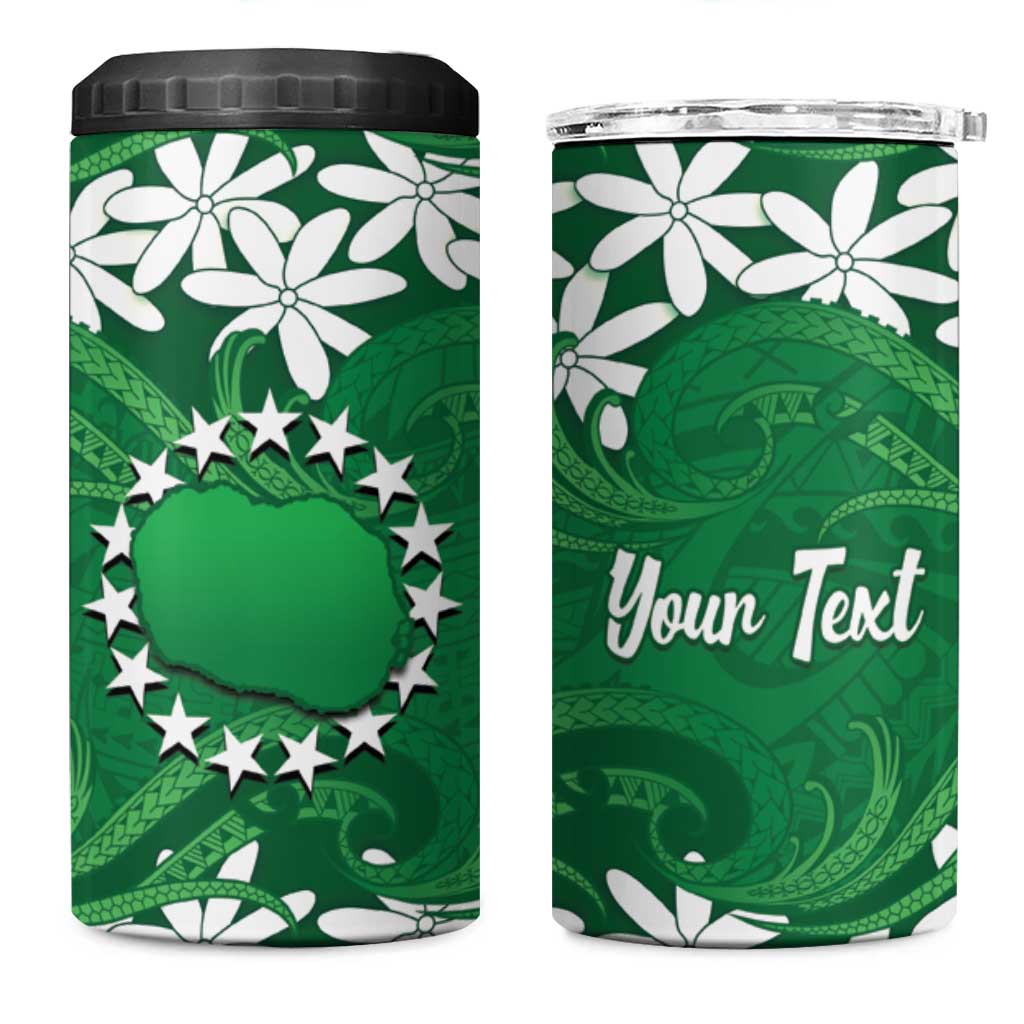 Personalised Cook Islands Rarotonga 4 in 1 Can Cooler Tumbler Tiare Maori Polynesian Waves Tattoo