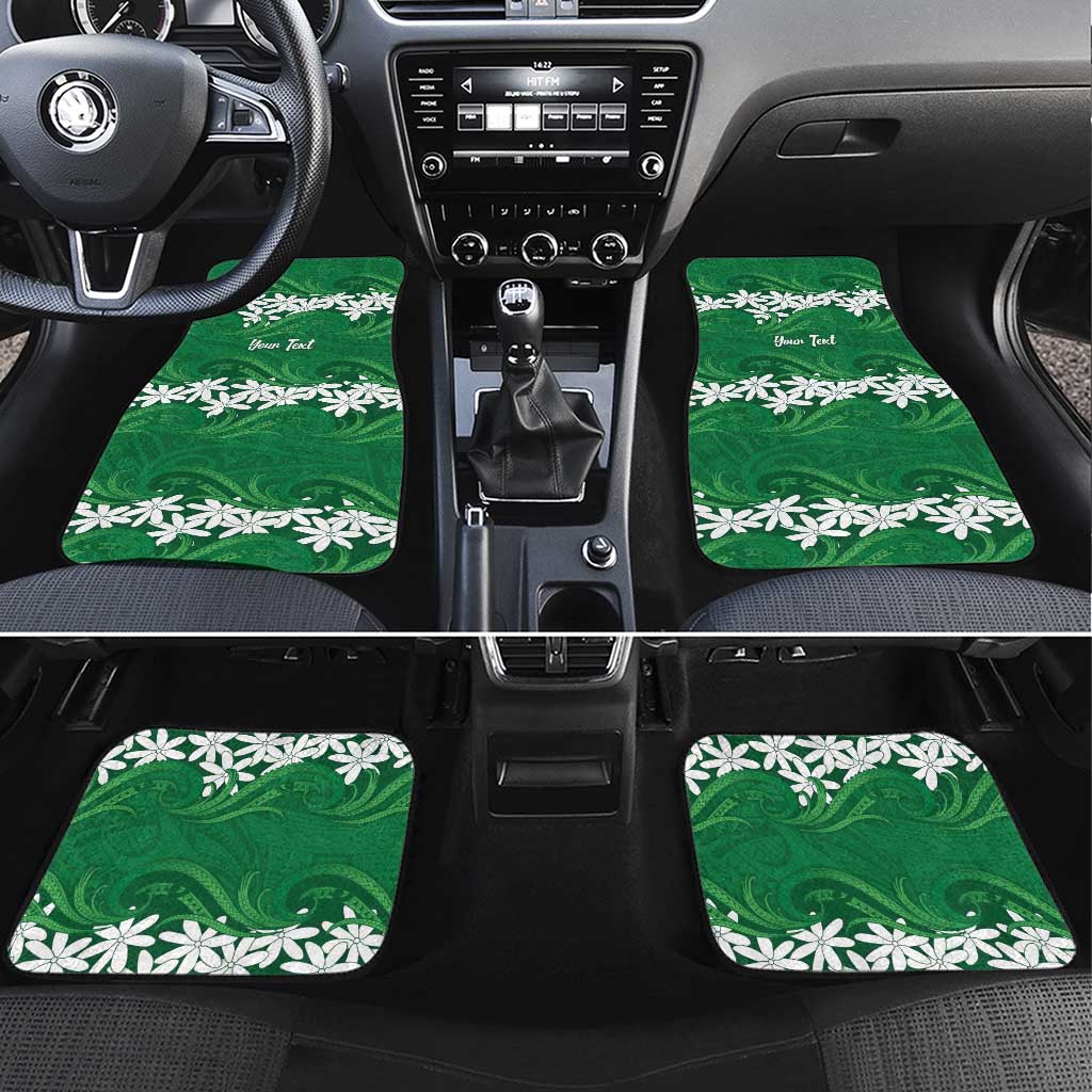 Personalised Cook Islands Rarotonga Car Mats Tiare Maori Polynesian Waves Tattoo LT14 Set 4pcs Green - Polynesian Pride
