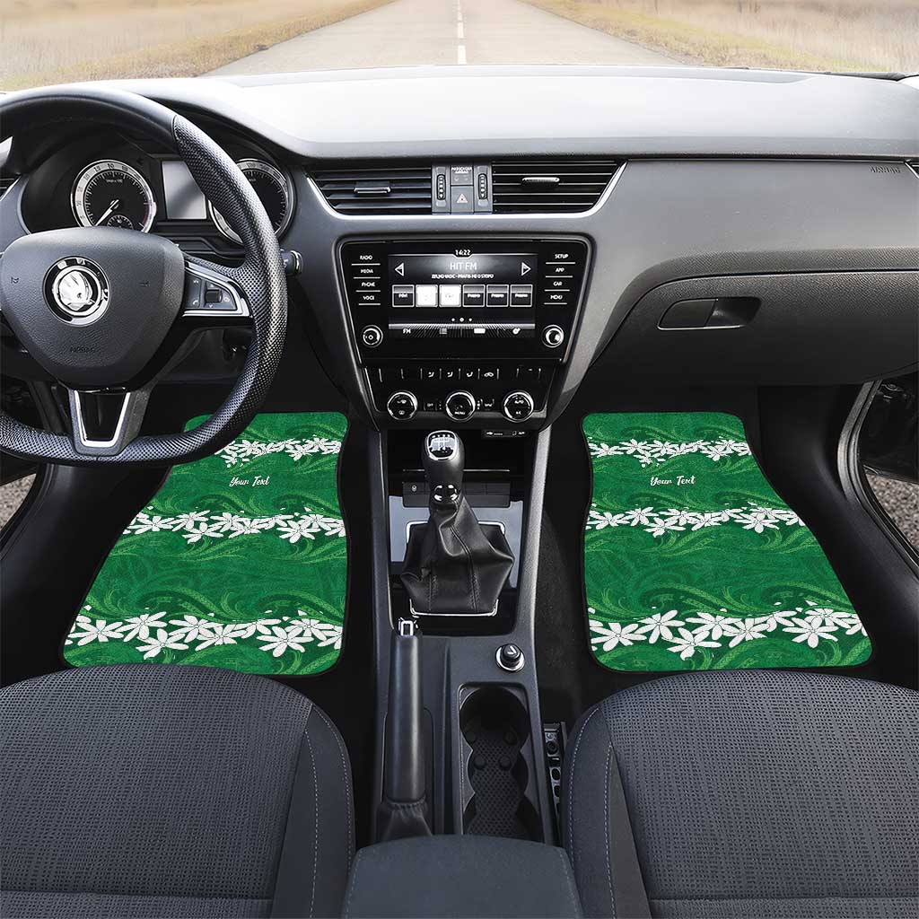 Personalised Cook Islands Rarotonga Car Mats Tiare Maori Polynesian Waves Tattoo LT14 Set 2pcs - Front Green - Polynesian Pride