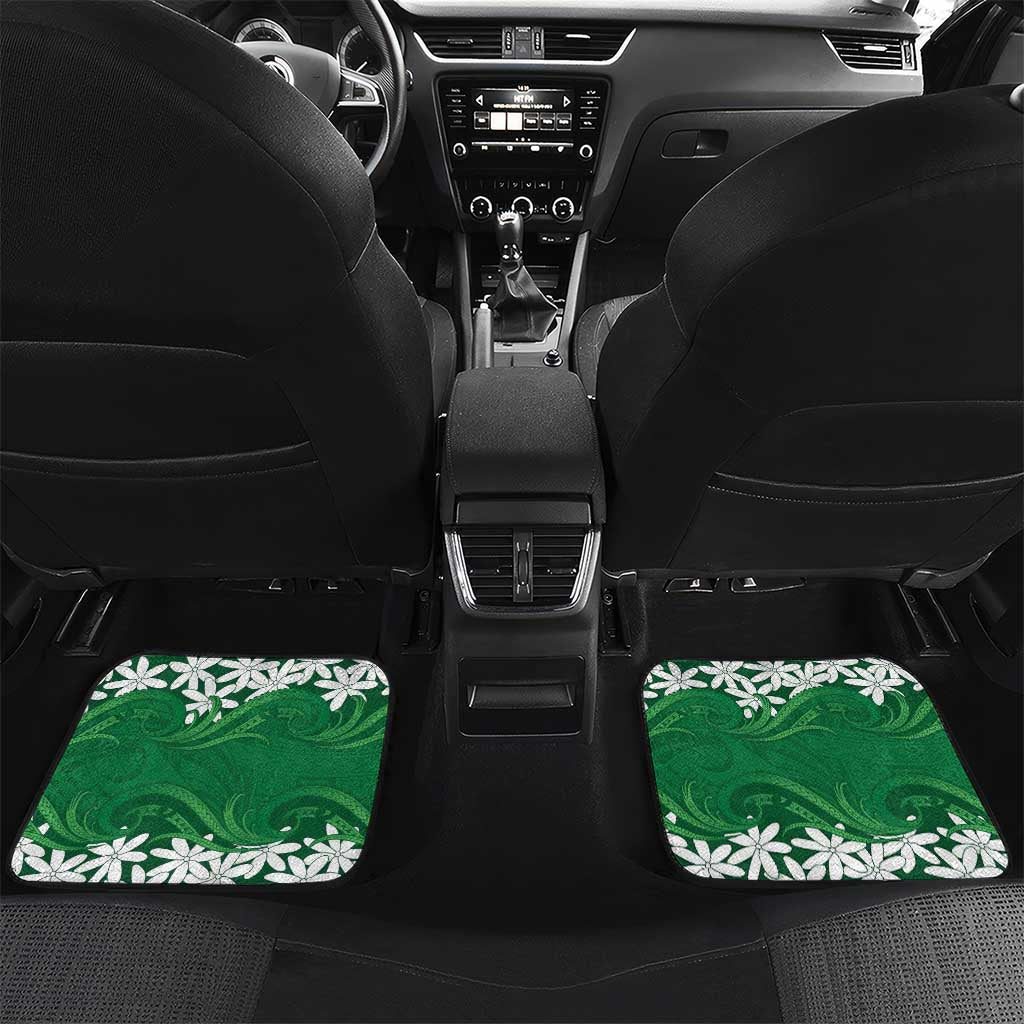Personalised Cook Islands Rarotonga Car Mats Tiare Maori Polynesian Waves Tattoo LT14 Set 2pcs - Back Green - Polynesian Pride