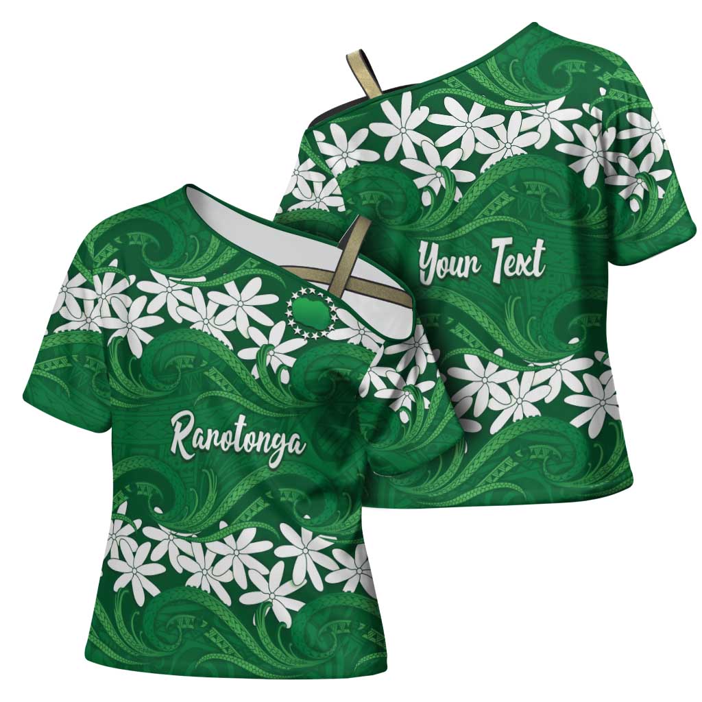 Personalised Cook Islands Rarotonga Cross Shoulder Shirt Tiare Maori Polynesian Waves Tattoo LT14 - Polynesian Pride
