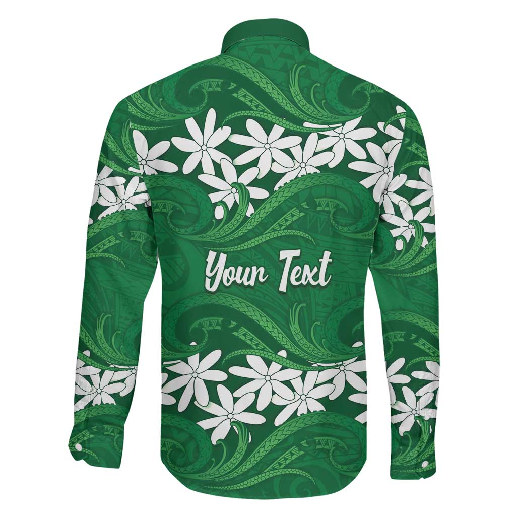 Personalised Cook Islands Rarotonga Family Matching Long Sleeve Bodycon Dress and Hawaiian Shirt Tiare Maori Polynesian Waves Tattoo