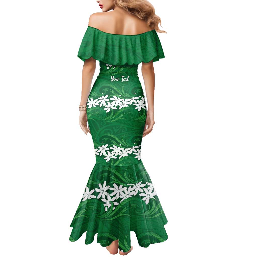 Personalised Cook Islands Rarotonga Family Matching Mermaid Dress and Hawaiian Shirt Tiare Maori Polynesian Waves Tattoo
