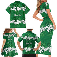 Personalised Cook Islands Rarotonga Family Matching Short Sleeve Bodycon Dress and Hawaiian Shirt Tiare Maori Polynesian Waves Tattoo