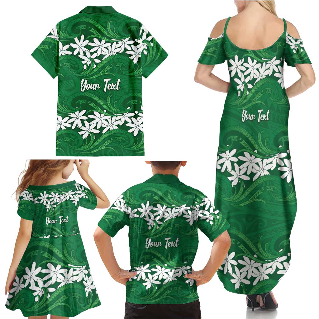 Personalised Cook Islands Rarotonga Family Matching Summer Maxi Dress and Hawaiian Shirt Tiare Maori Polynesian Waves Tattoo