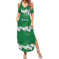 Personalised Cook Islands Rarotonga Family Matching Summer Maxi Dress and Hawaiian Shirt Tiare Maori Polynesian Waves Tattoo