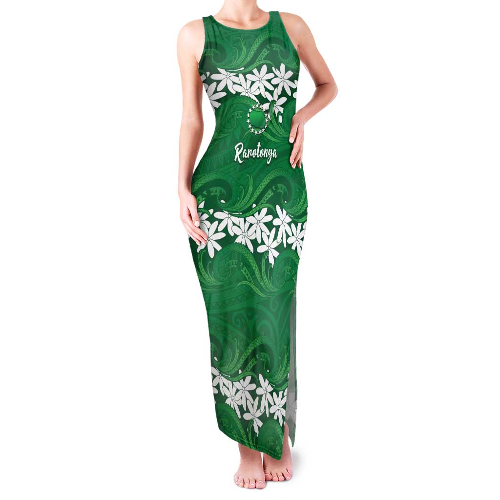 Personalised Cook Islands Rarotonga Family Matching Tank Maxi Dress and Hawaiian Shirt Tiare Maori Polynesian Waves Tattoo