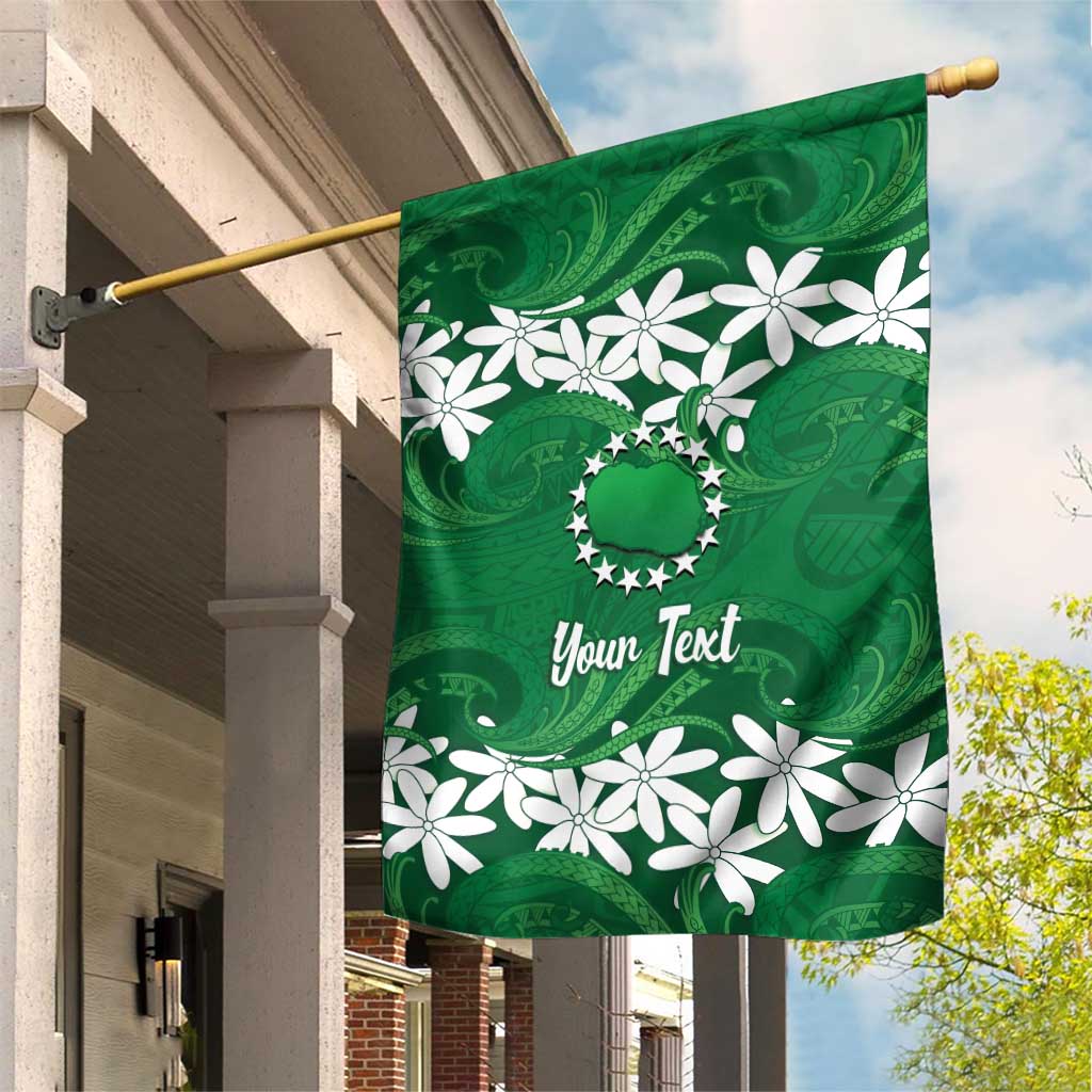 Personalised Cook Islands Rarotonga Garden Flag Tiare Maori Polynesian Waves Tattoo LT14 House Flag Green - Polynesian Pride