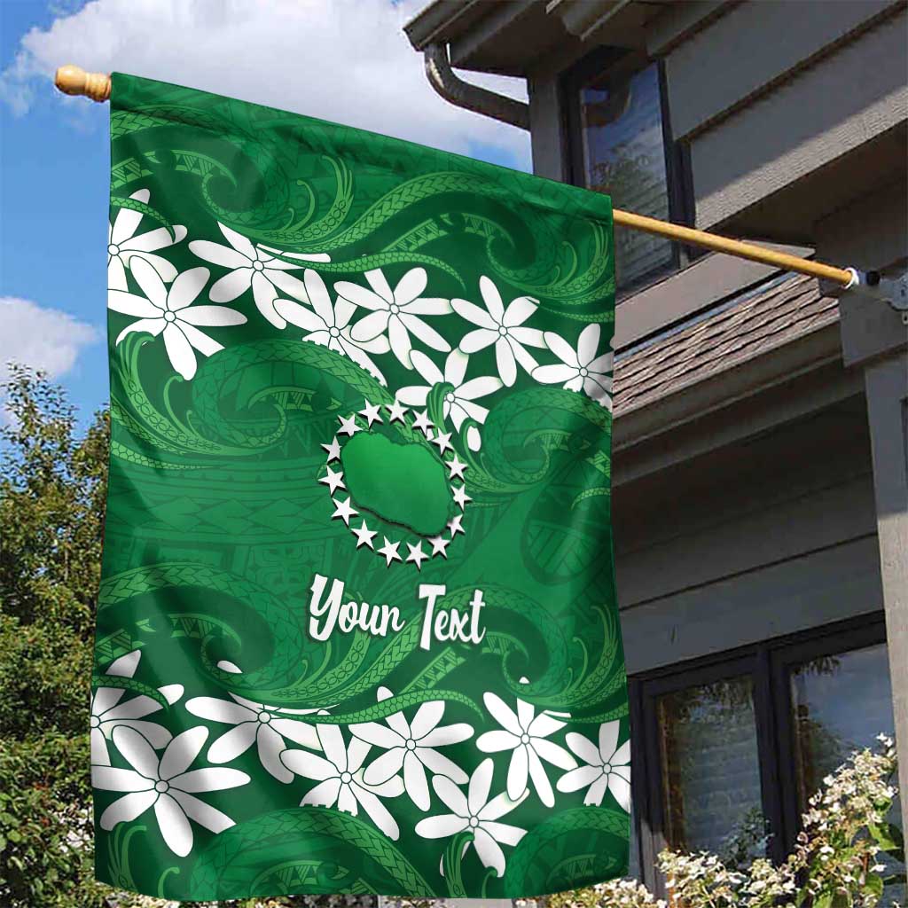 Personalised Cook Islands Rarotonga Garden Flag Tiare Maori Polynesian Waves Tattoo LT14 - Polynesian Pride