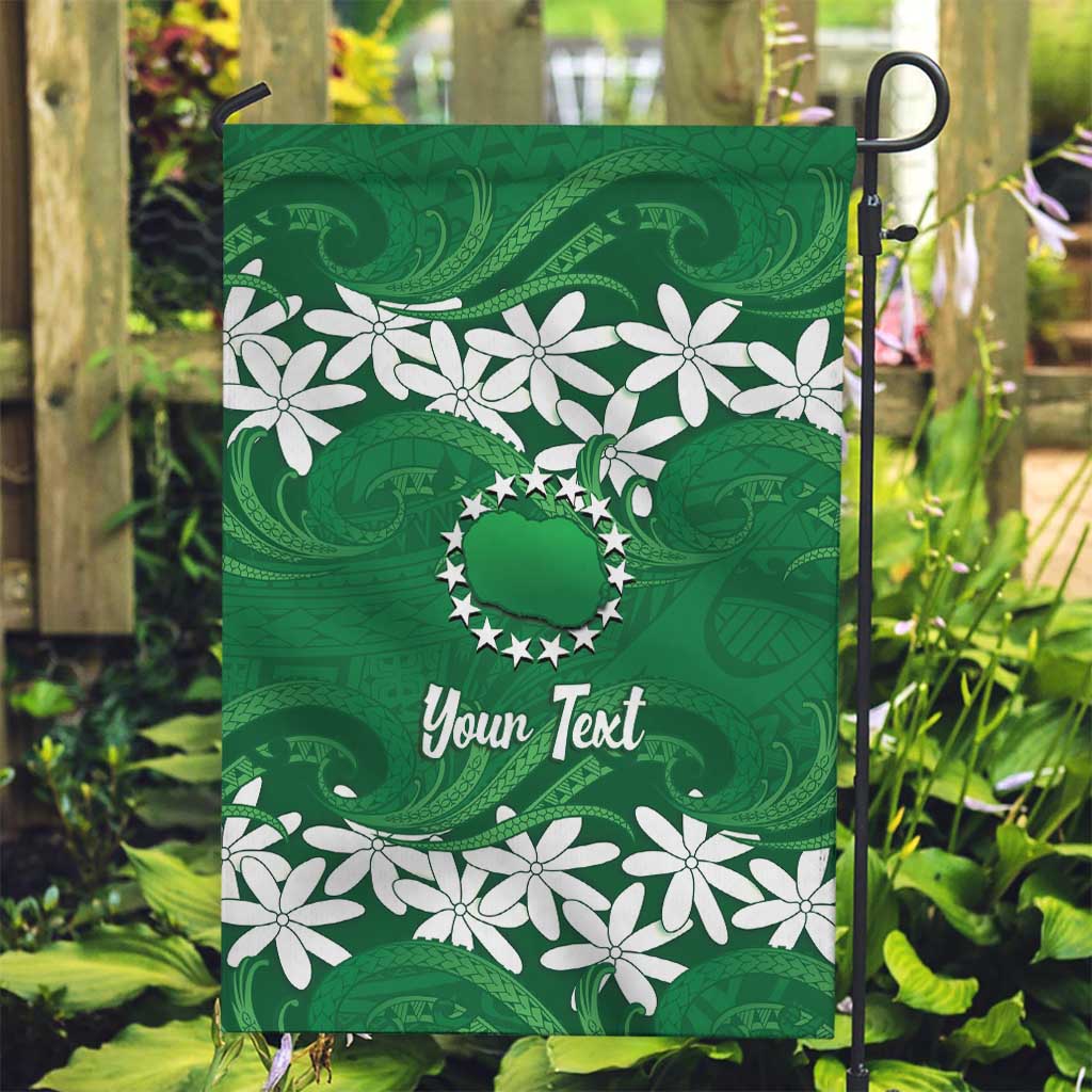 Personalised Cook Islands Rarotonga Garden Flag Tiare Maori Polynesian Waves Tattoo LT14 Garden Flag Green - Polynesian Pride
