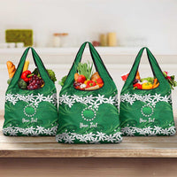 Personalised Cook Islands Rarotonga Grocery Bag Tiare Maori Polynesian Waves Tattoo LT14 3-pack One Size Green - Polynesian Pride