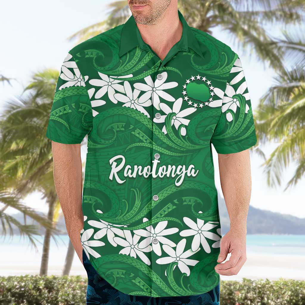 Personalised Cook Islands Rarotonga Hawaiian Shirt Tiare Maori Polynesian Waves Tattoo LT14 - Polynesian Pride